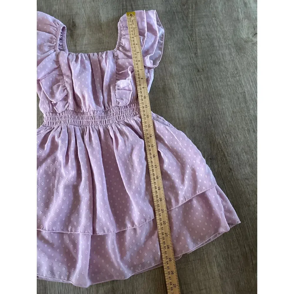 Cat & Jack Girls Size S 6/7 purple Swiss Dot Ruffle Tiered Dress